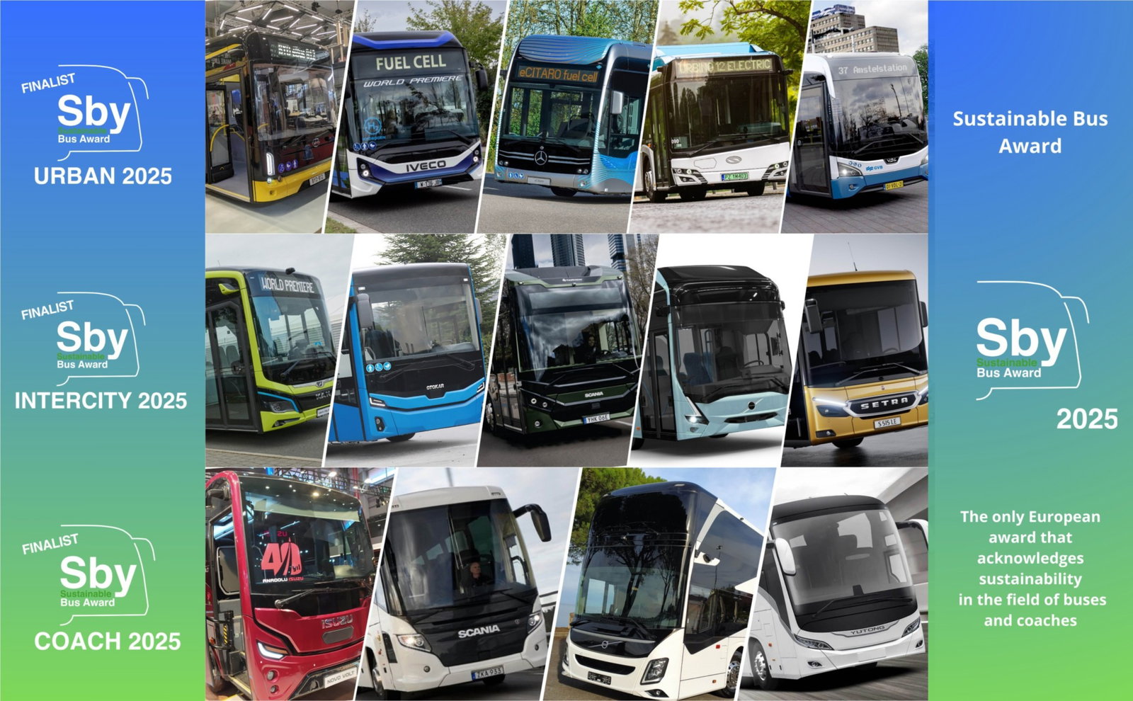 Bejelentették a Sustainable Bus Awards 2025 díjra jelölt busztípusokat