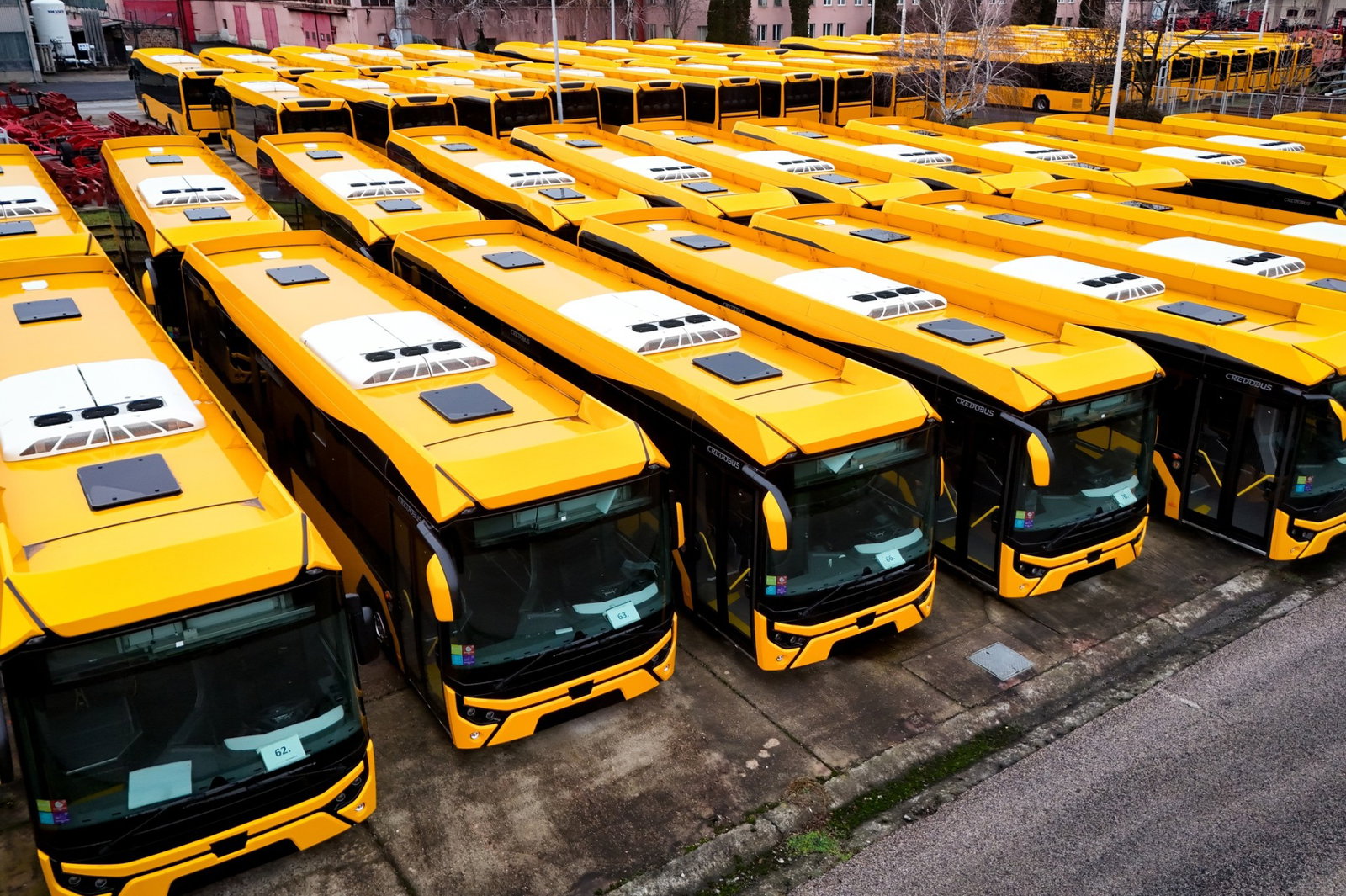Awaiting tender: Credobuses lined up at the manufacturer's yard