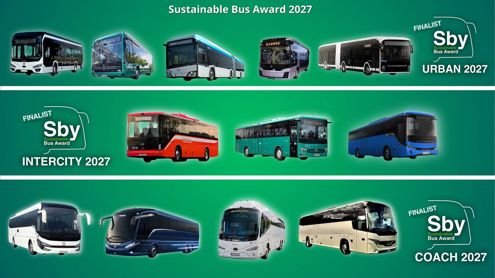 Hivatalos a Sustainable Bus Awards 2027 díjra jelölt busztípusok listája