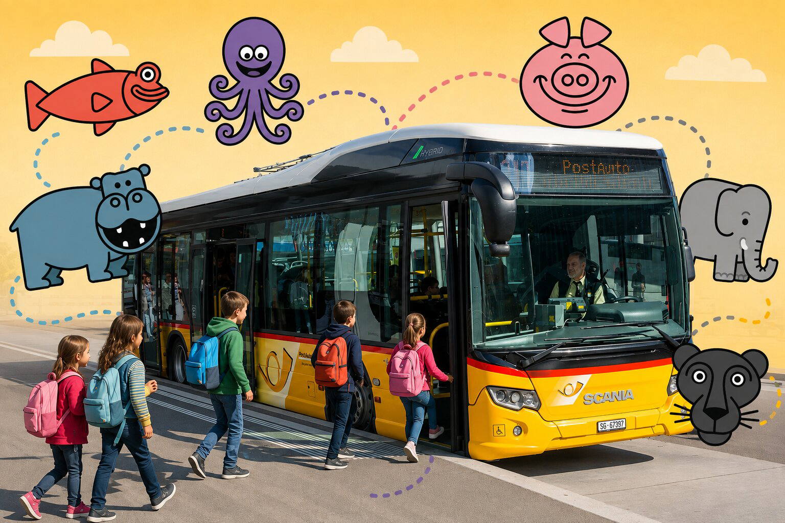 Állatok mutatják, melyik PostAuto visz az iskolába